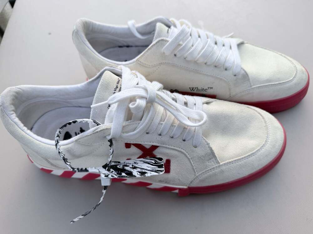 Off-White Low Vulcanized Suede Canvas Sneakers White/Red Size 46